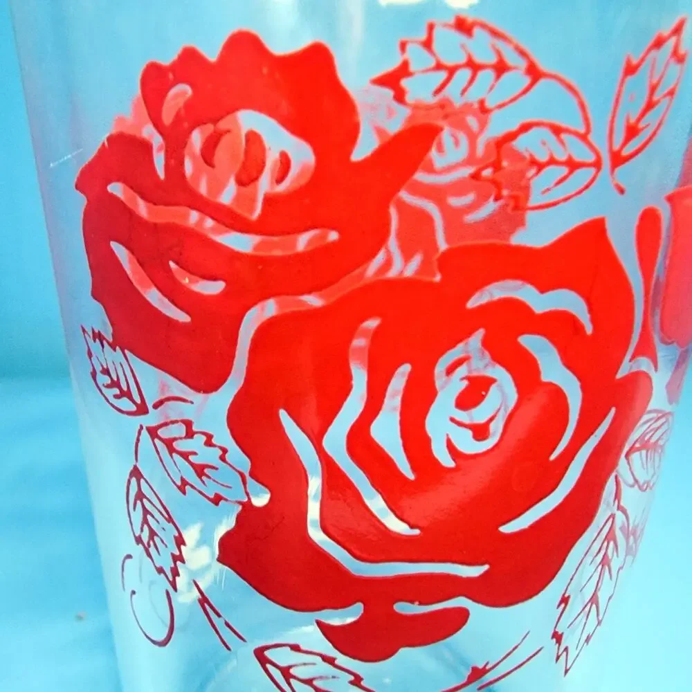 Vintage Red Rose 8 oz Drinking Glass 4 3/4